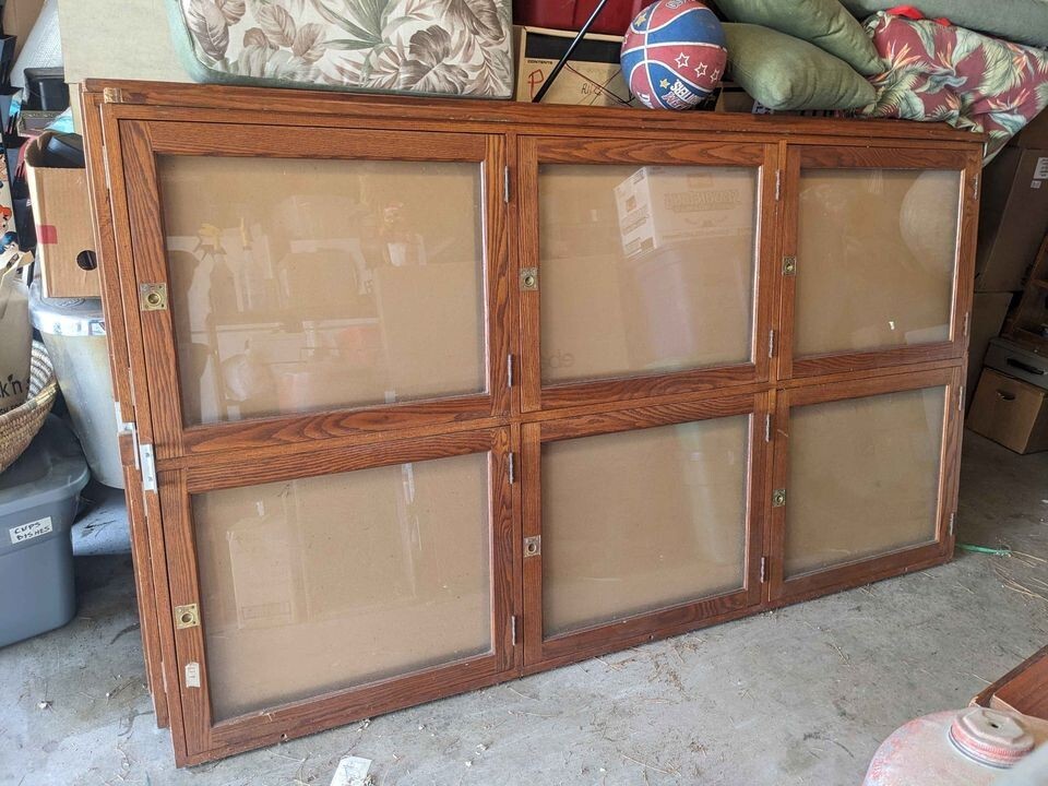 VTG Oak Bulletin Notice Board Display Case Cabinet Wood Glass Hallway School VTG Oak Bulletin Notice Board Display Case Cabinet Wood Glass Hallway School