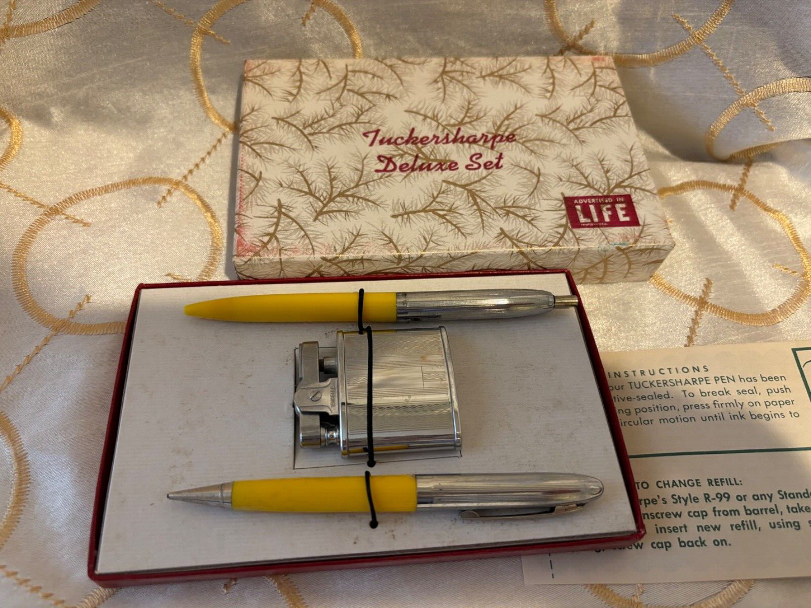 Vintage YELLOW Tuckersharpe Pen Pencil & Lighter Set Mid Century New Old Stock Vintage YELLOW Tuckersharpe Pen Pencil & Lighter Set Mid Century New Old Stock