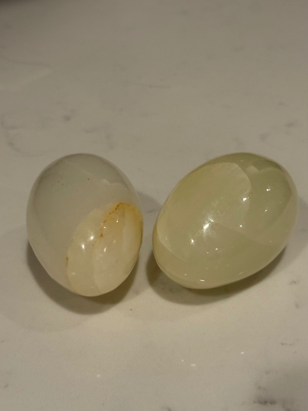 Vintage Hand Carved Alabaster Stone Eggs - Set of 2