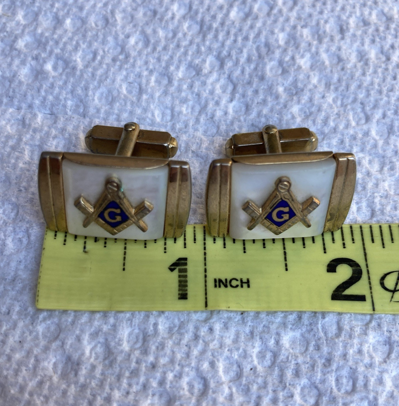 VTG Anson Cufflinks Freemason Masonic Square Compass Emblem Mother Of Pearl Set VTG Anson Cufflinks Freemason Masonic Square Compass Emblem Mother Of Pearl Set