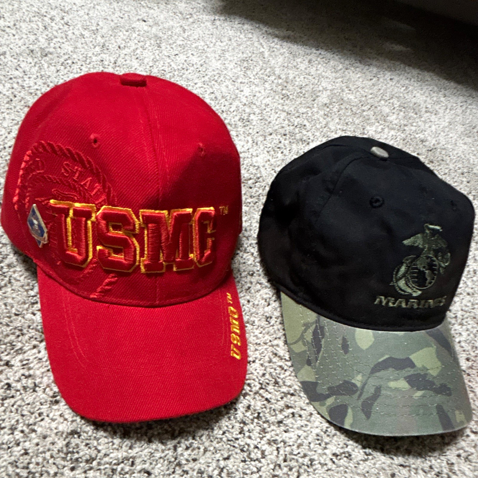 USMC Marine Corps Lot of 2 Hats/Caps: Red United States Marines + Black Camo PXG USMC Marine Corps Lot of 2 Hats/Caps: Red United States Marines + Black Camo PXG