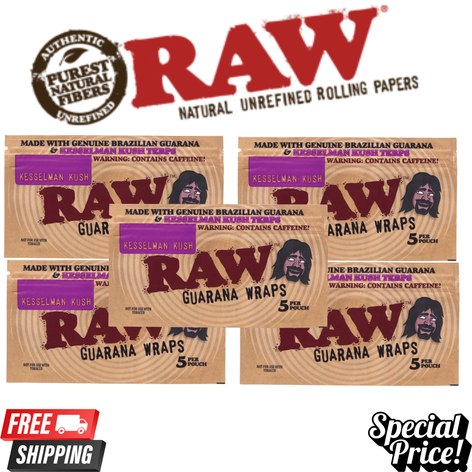 RAW Guarana Wraps Kesselman Kush Caffeinated Rolling Papers 5 Packs 25 Wraps RAW Guarana Wraps Kesselman Kush Caffeinated Rolling Papers 5 Packs 25 Wraps