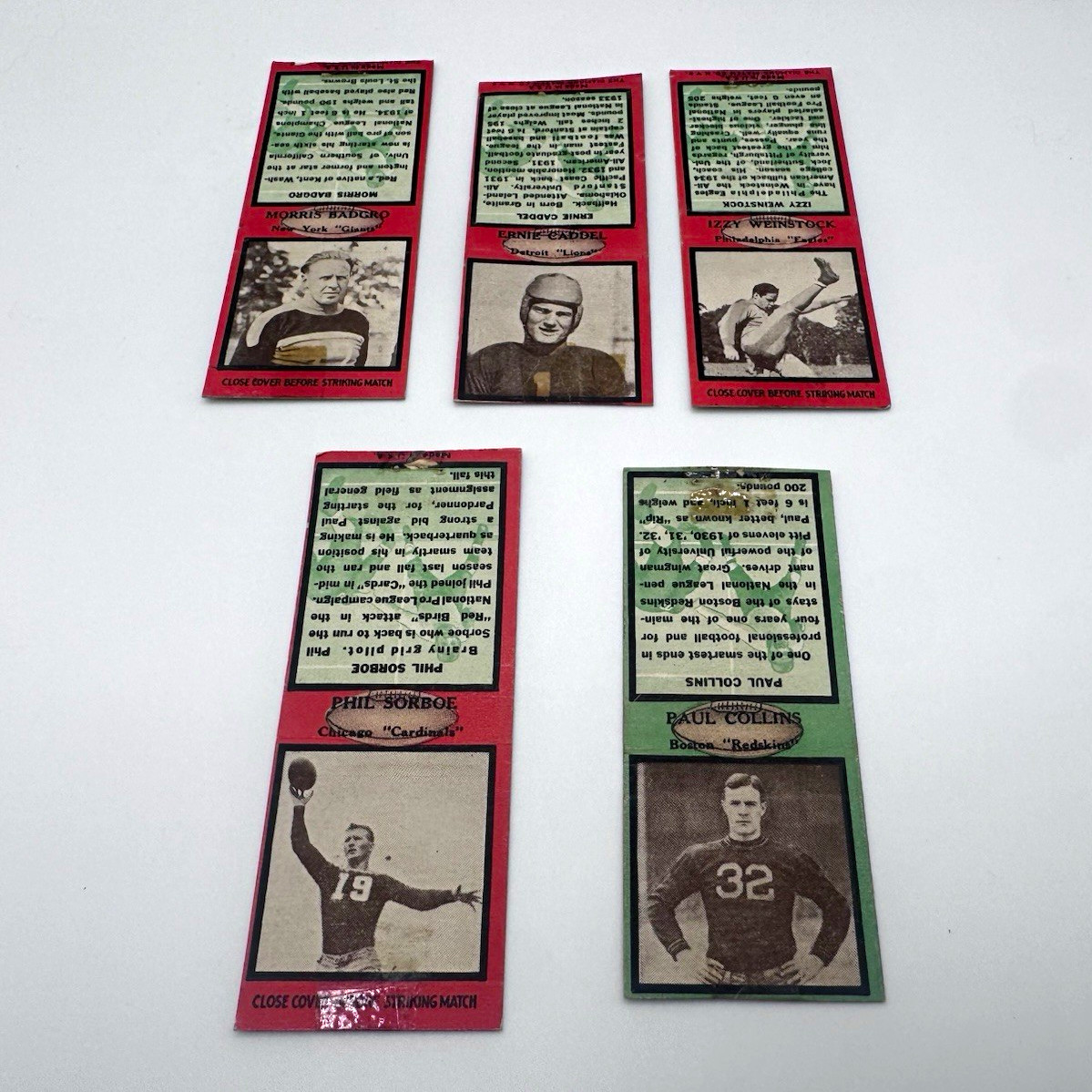 E.F.D. Diamond Matchbook Back 1934 NFL Football Card Lot 5 Badgro Caddel E.F.D. Diamond Matchbook Back 1934 NFL Football Card Lot 5 Badgro Caddel
