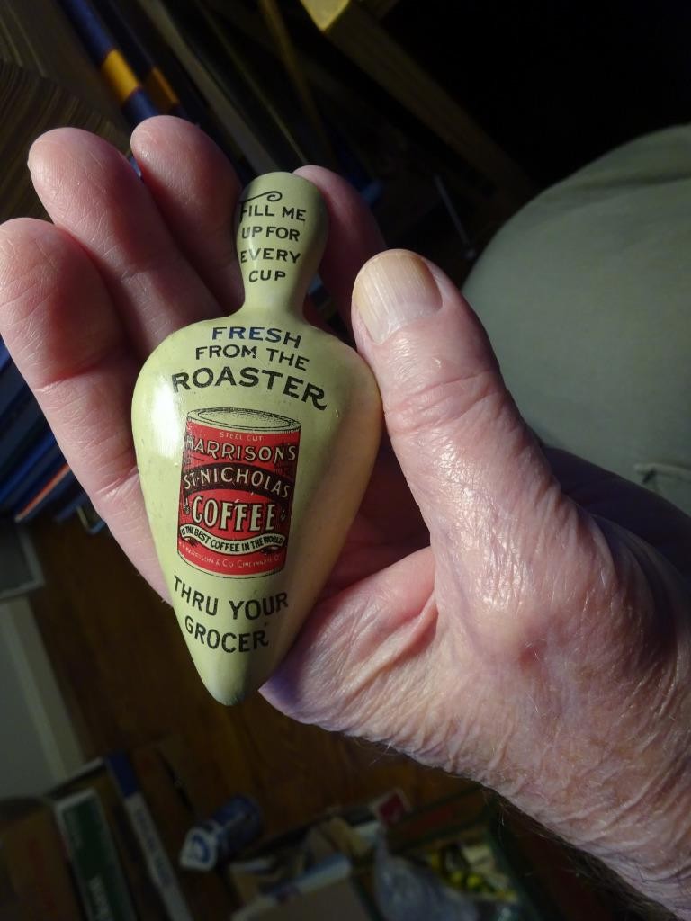 RARE ANTIQUE "HARRISON'S ST. NICHOLAS COFFEE TIN SCOOP NOS" Cincinnati Ohio