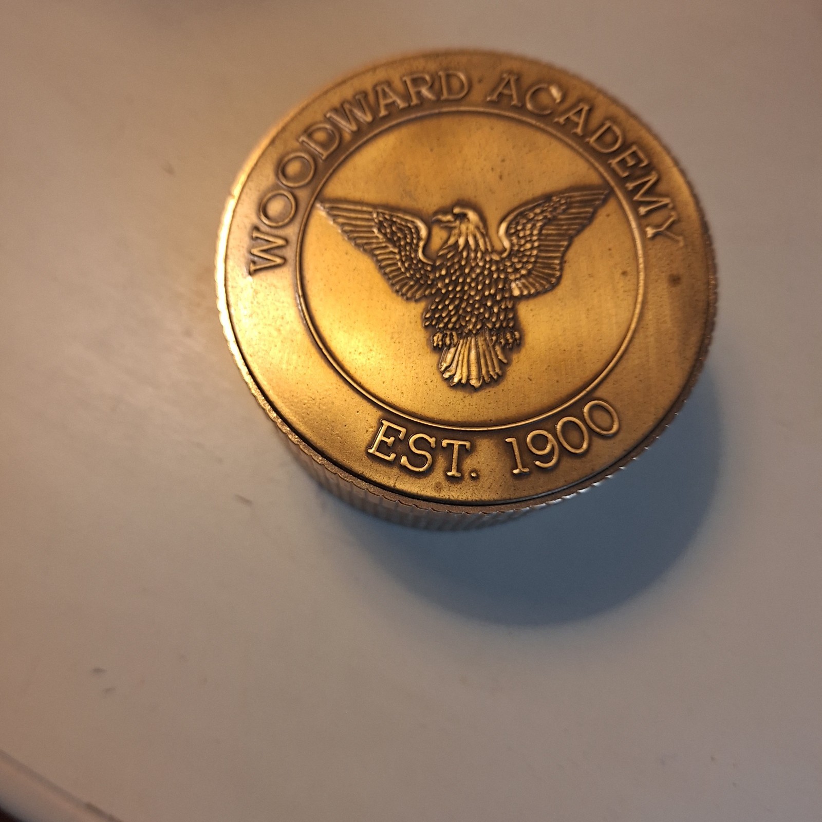 Vintage Gold Coin Stack travel/desk alarm clock Woodward Academy