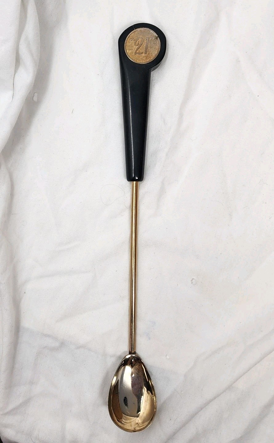 21 Club New York Speakeasy Memorabilia Gold Tone Logo Cocktail Stir Spoon Flaw 21 Club New York Speakeasy Memorabilia Gold Tone Logo Cocktail Stir Spoon Flaw