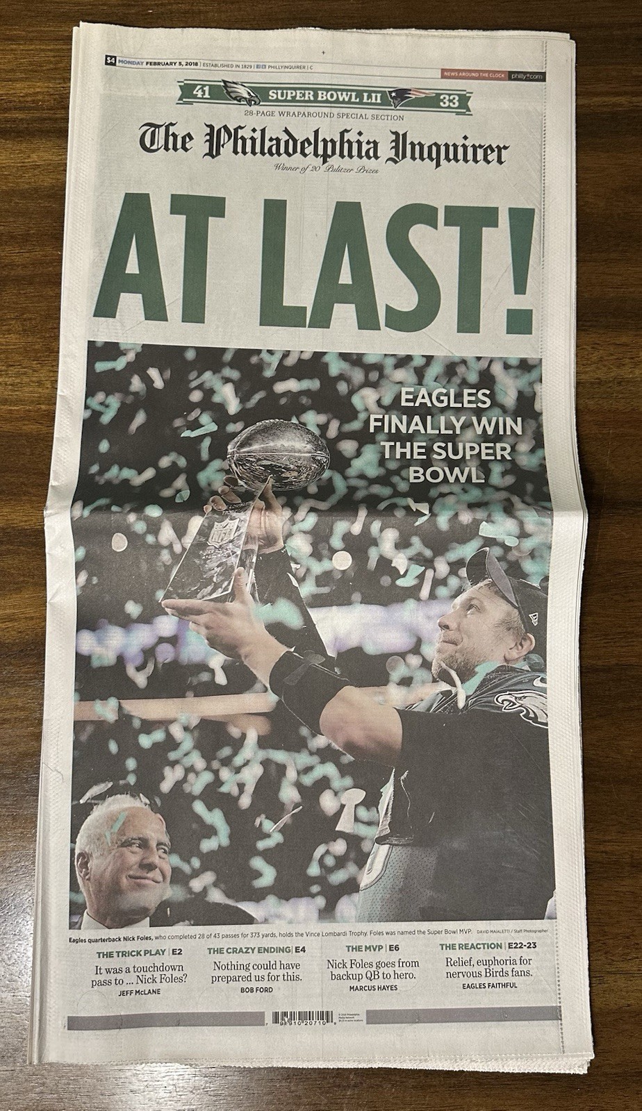 Philadelphia Inquirer 2/5/2018 AT LAST Eagles Super Bowl Champions Newspaper ๐ Philadelphia Inquirer 2/5/2018 AT LAST Eagles Super Bowl Champions Newspaper ๐