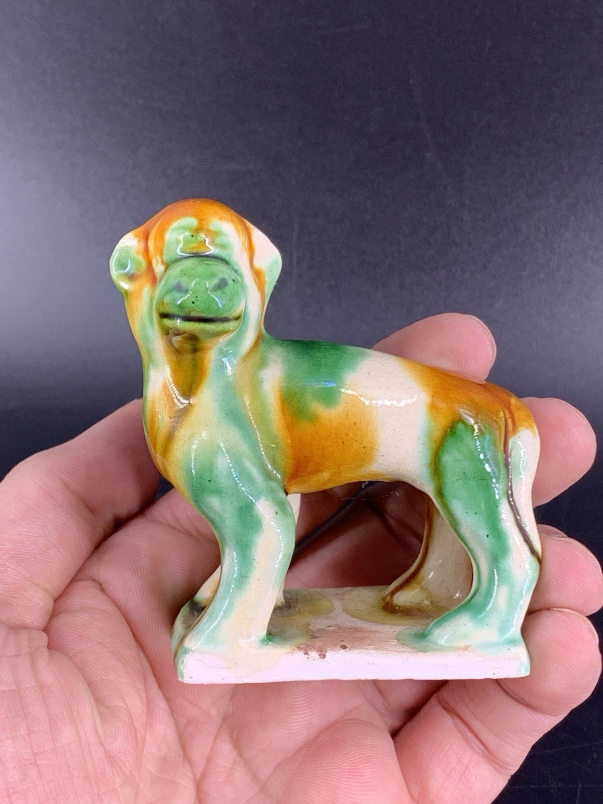 Vintage Chinese Sancai Glaze Monkey Dog Figurine Handmade