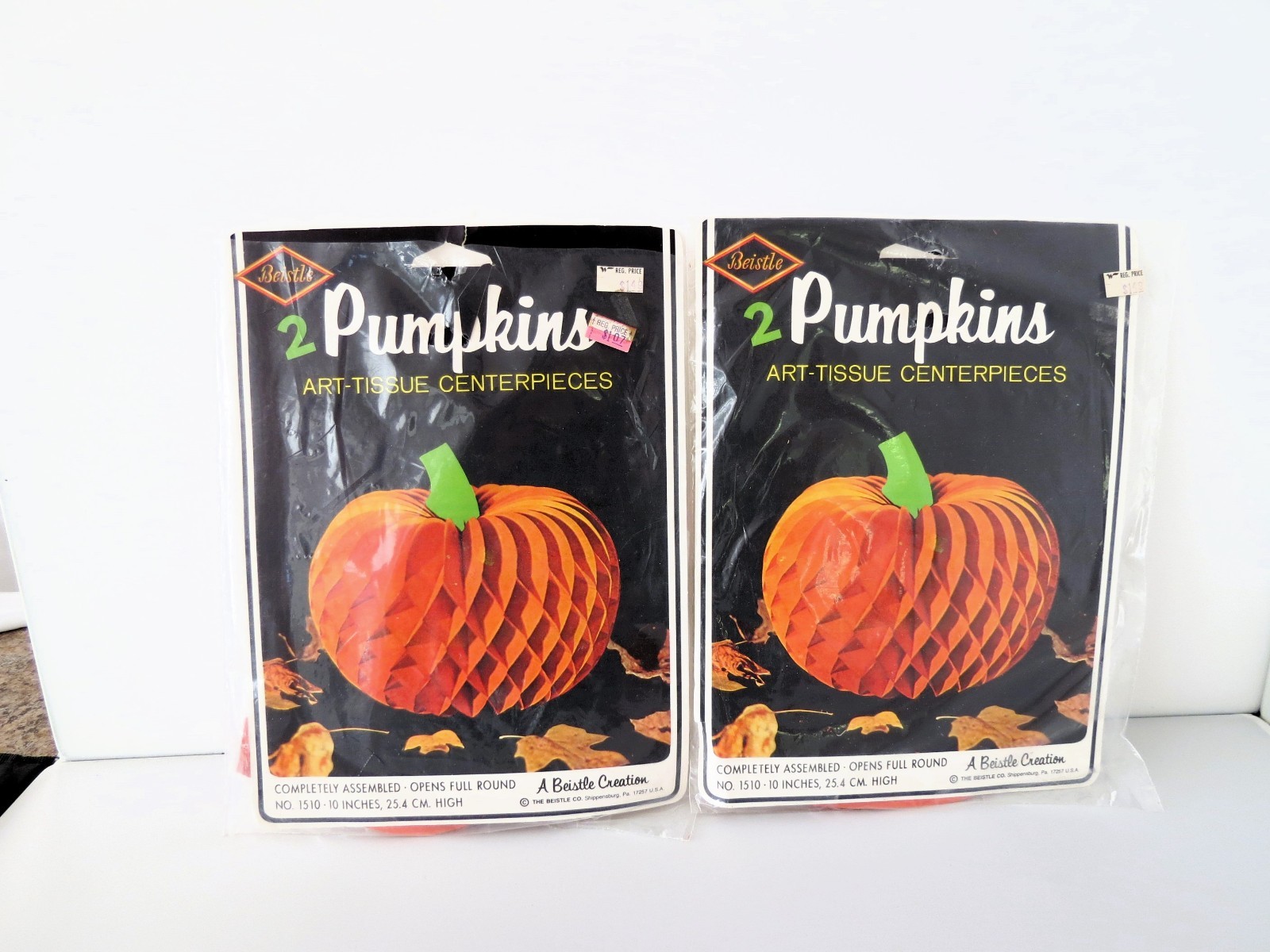 4 Vtg Beistle Art Tissue Honeycomb Pumpkins in Package 4 Vtg Beistle Art Tissue Honeycomb Pumpkins in Package