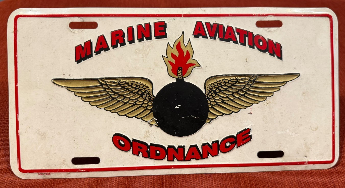 RARE VINTAGE MARINE AVIATION ORDNANCE Booster METAL License Plate Tag RARE VINTAGE MARINE AVIATION ORDNANCE Booster METAL License Plate Tag