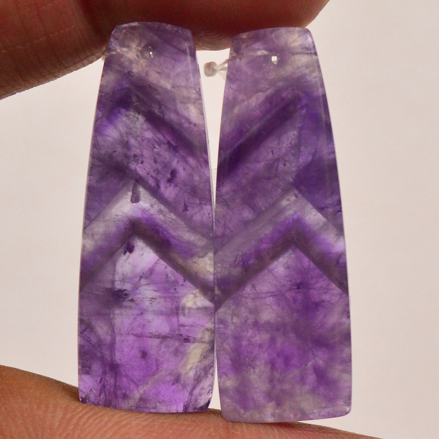 38 Cts Natural Purple Amethyst Cabochon Gemstone Pair Front Drill 36X13mm #P3419