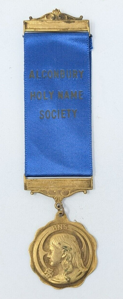 Antique 1930s Holy Name Society Ribbon Medal Alconbury England St Peter Vintage Antique 1930s Holy Name Society Ribbon Medal Alconbury England St Peter Vintage