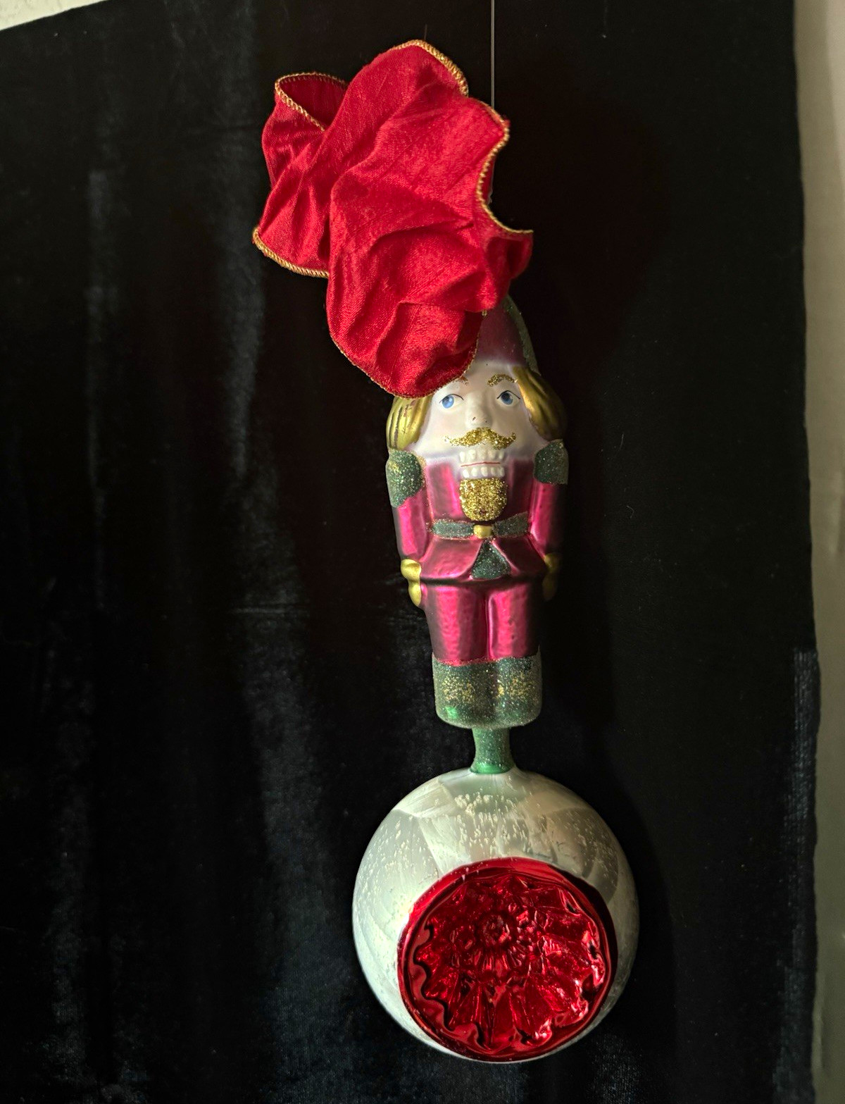 Vintage Christopher Radko Glass Nutcracker Ornament Red Indent Reflector Ball Vintage Christopher Radko Glass Nutcracker Ornament Red Indent Reflector Ball