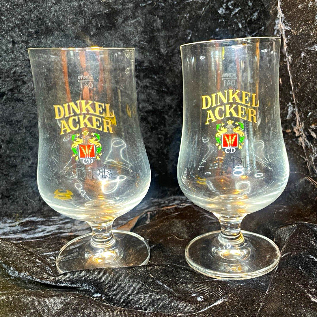 Vintage Dinkelacker CD-Pils German Beer Goblets Glasses Pair Germany 7”