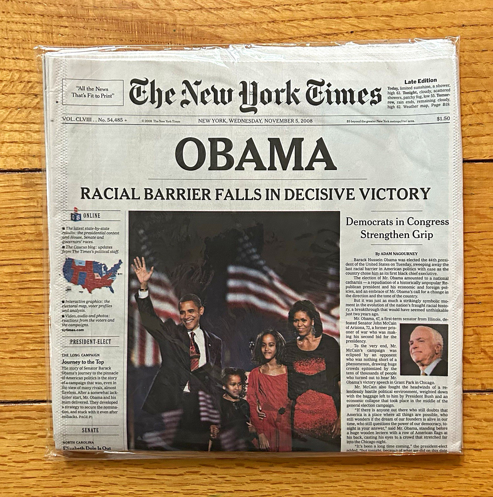 The New York Times — “OBAMA” — Nov 5, 2008 — Excellent Condition — Full Issue The New York Times — “OBAMA” — Nov 5, 2008 — Excellent Condition — Full Issue