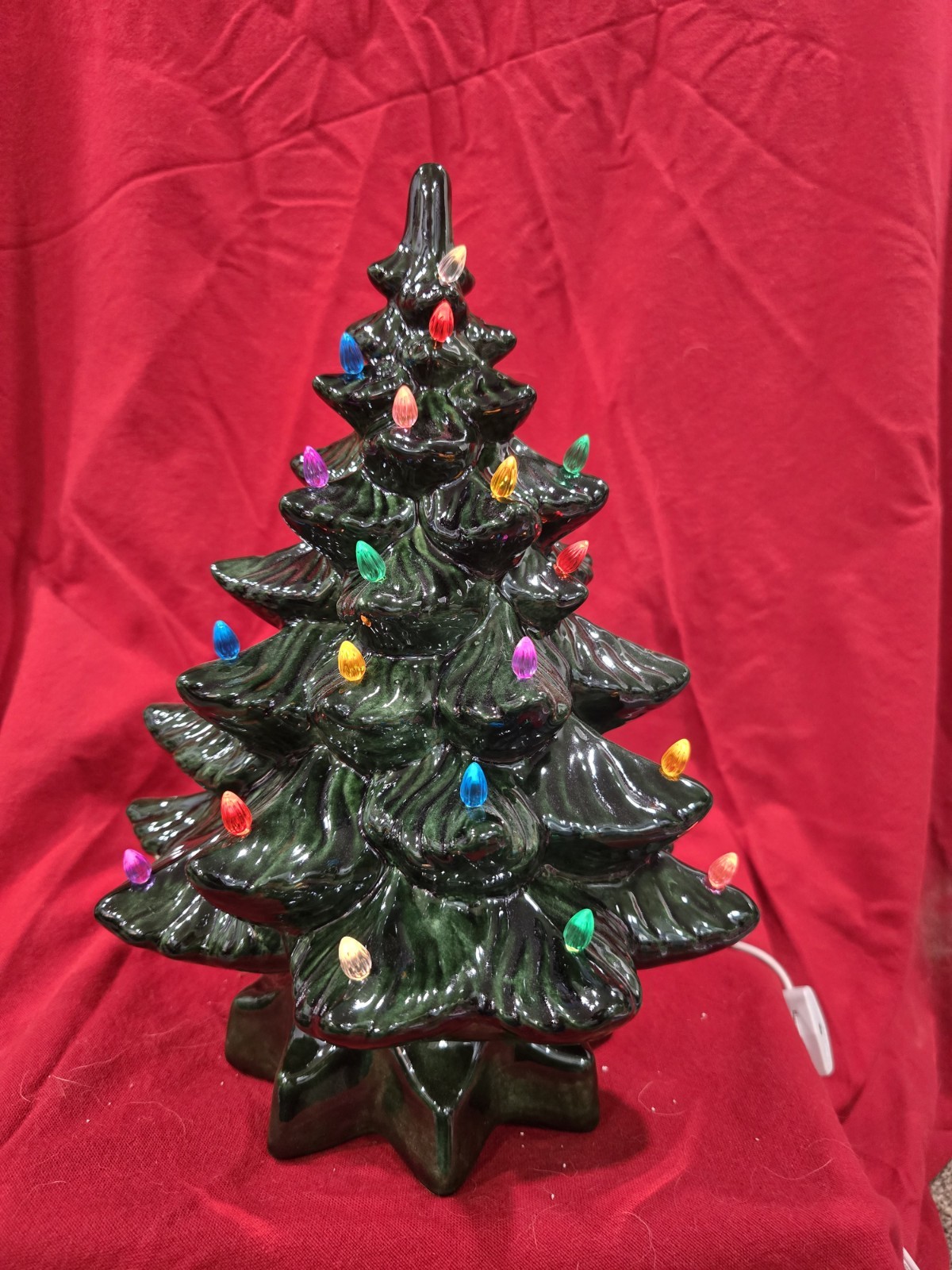 Vintage Ceramic Christmas Tree , 13" High With Star and Glazed with Green Glaze