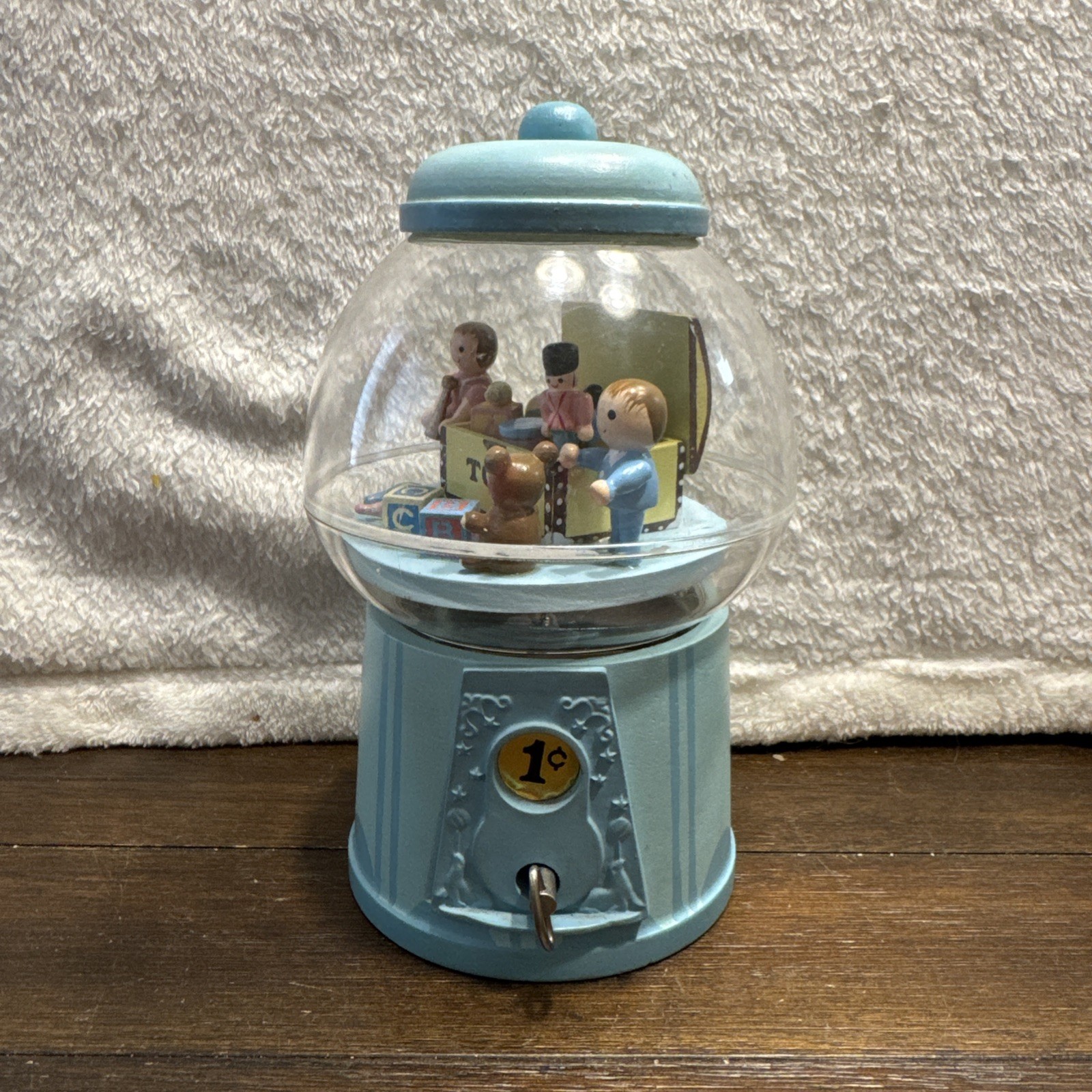 Vintage Enesco Marching Song Gumball Music Box Light Blue Works Great Vintage Enesco Marching Song Gumball Music Box Light Blue Works Great