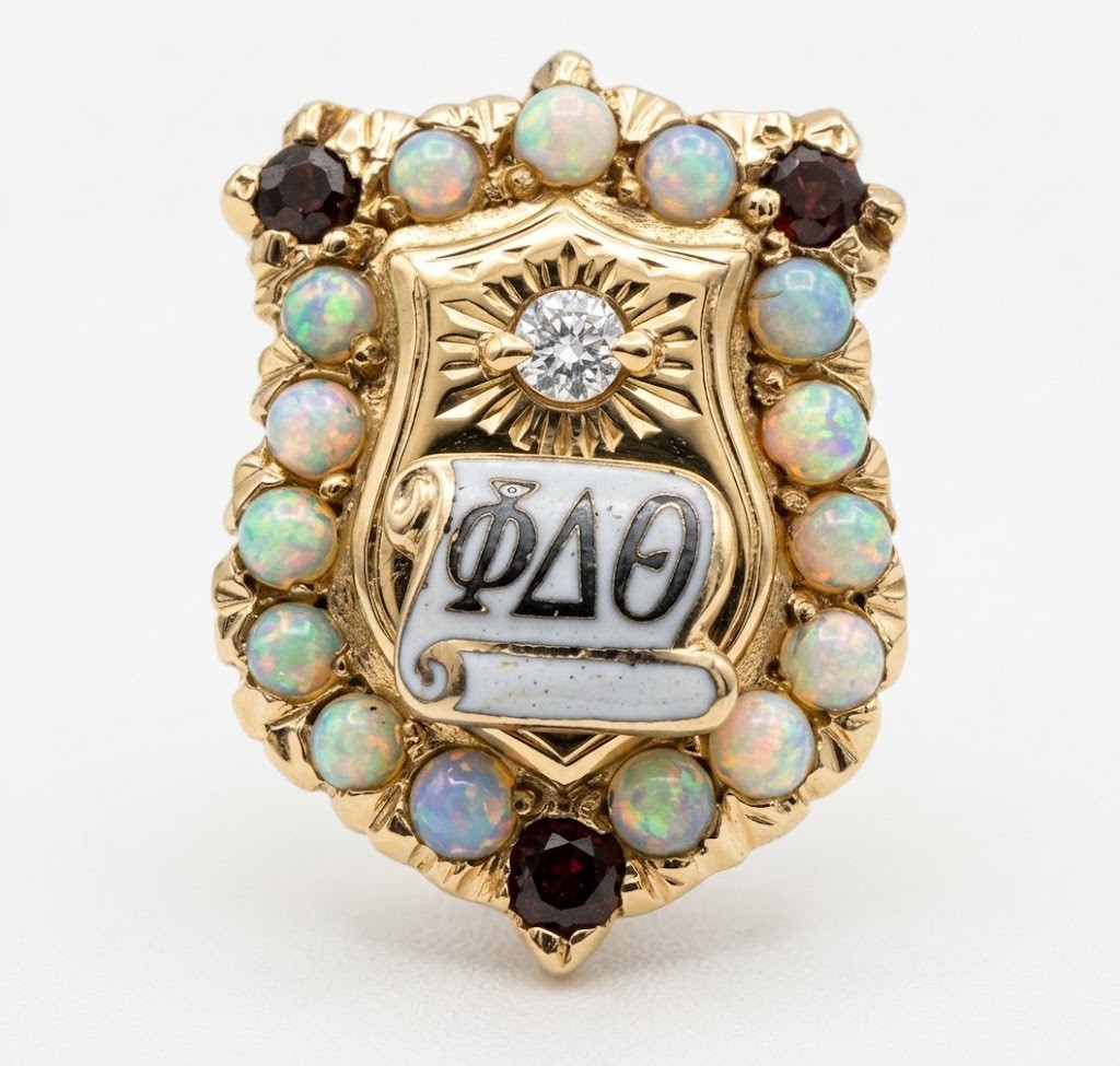 Antique 10K Gold Phi Delta Theta Fraternity Pin Ruby's, Pearls and a Diamond