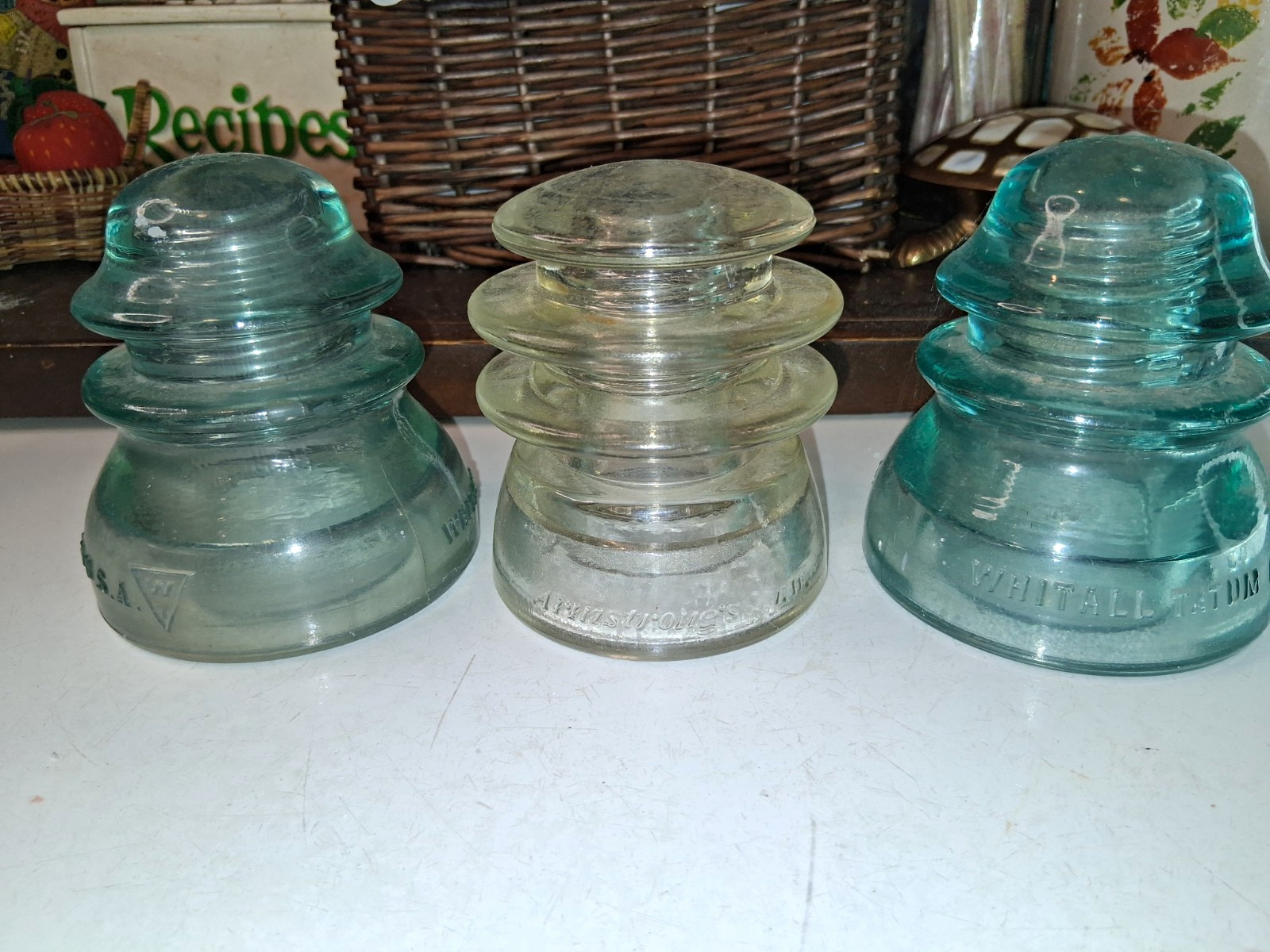 Whittall Tatum Co. Lot of 3 Vintage Glass Electrical Insulators Aqua & Clear USA Whittall Tatum Co. Lot of 3 Vintage Glass Electrical Insulators Aqua & Clear USA