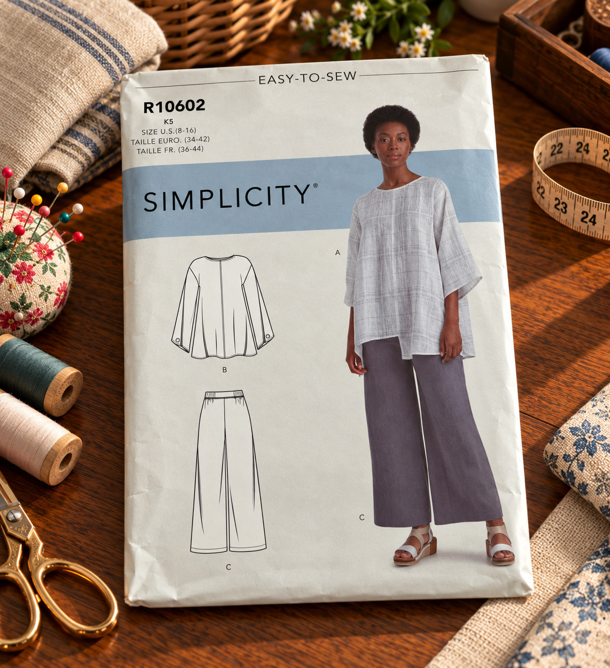 Simplicity R10602 Misses Easy-to-Sew Top & Wide Leg Pull-On Pants Sewing Pattern Simplicity R10602 Misses Easy-to-Sew Top & Wide Leg Pull-On Pants Sewing Pattern