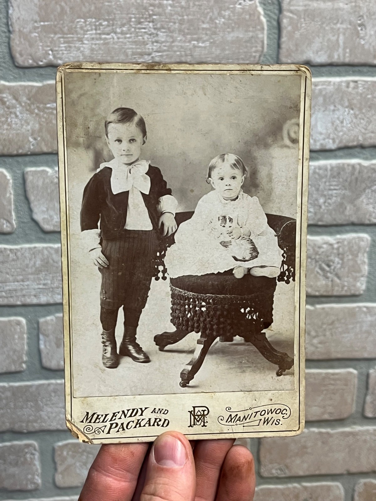 Antique 1880s Cabinet Photo Boy & Girl Holding Cute Kitten Cat Manitowoc Wis Antique 1880s Cabinet Photo Boy & Girl Holding Cute Kitten Cat Manitowoc Wis