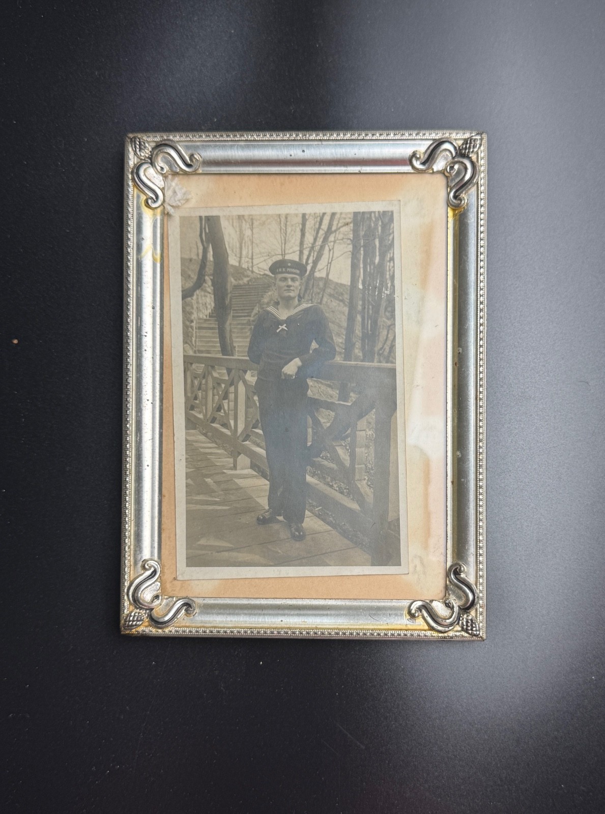 Antique Royal Navy Sailor Photo Silvered Frame Early 1900s Vintage Antique Royal Navy Sailor Photo Silvered Frame Early 1900s Vintage