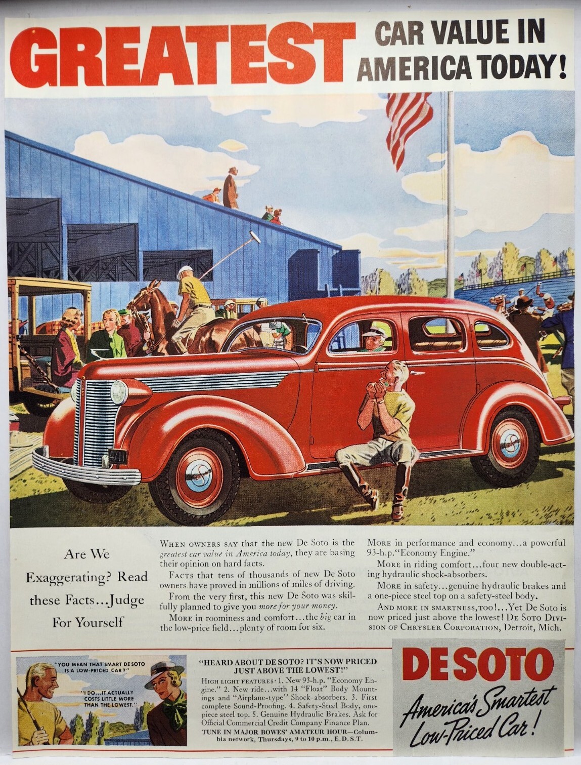 1937 Desoto Red Original Print Ad Polo Ponies Horses Life Magazine 30's 1937 Desoto Red Original Print Ad Polo Ponies Horses Life Magazine 30's