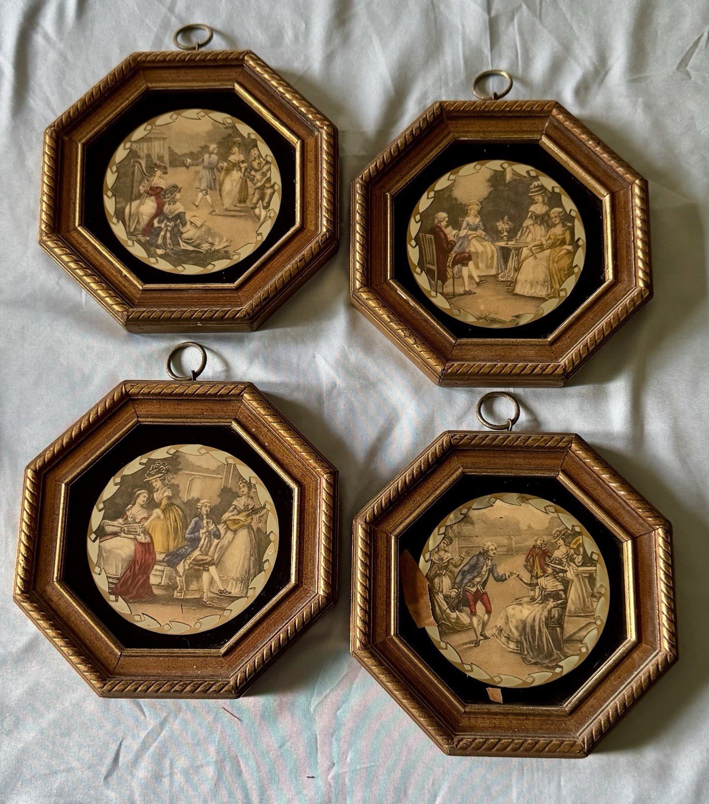 Vintage Andrew Kolb NY Octagonal Framed Portrait Plaques (Set of 4)