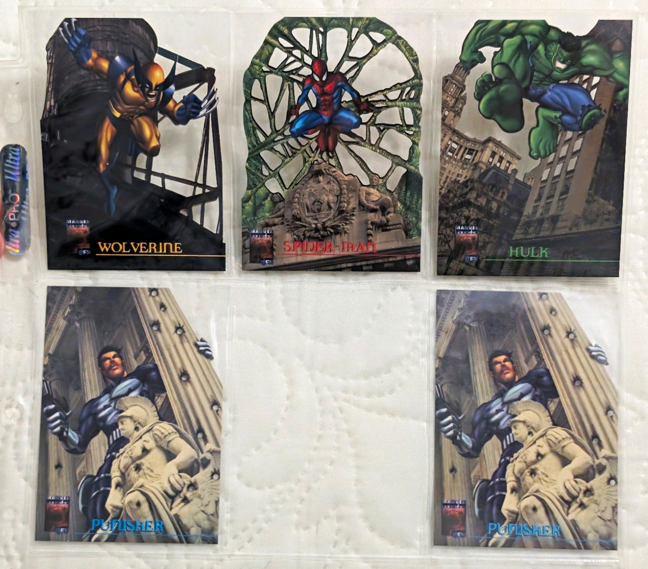 ALL 4/4 1997 Marvel Premium QFX LazerBlasts + EXTRA Punisher Card