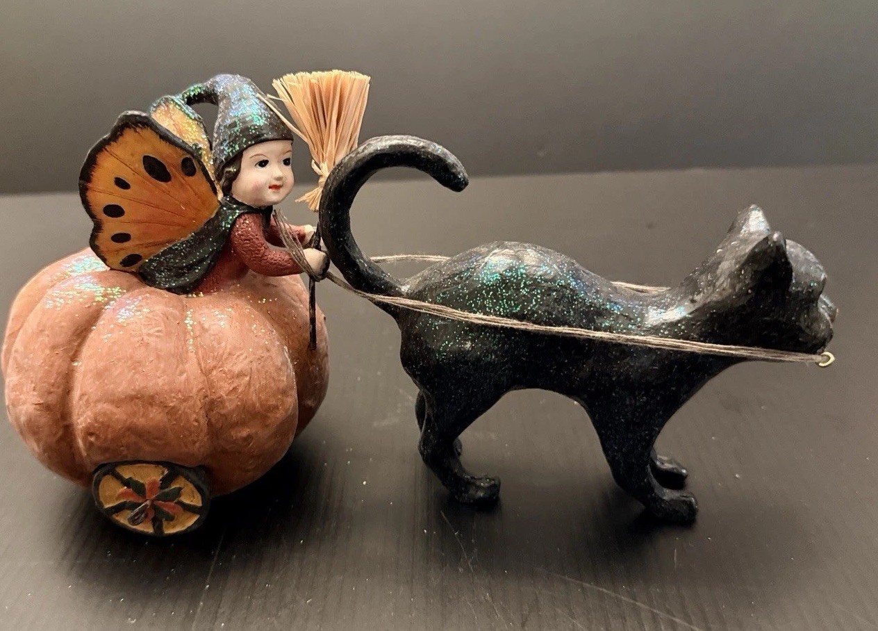 Mary Engelbreit Bethany Lowe Pumpkin Chariot Cat Fairy Halloween Vintage Mary Engelbreit Bethany Lowe Pumpkin Chariot Cat Fairy Halloween Vintage