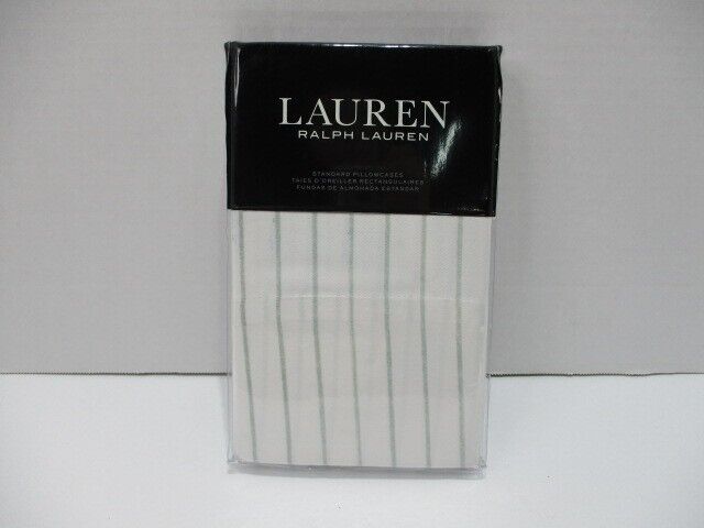 Ralph Lauren Spencer Standard Pillowcases White Green 2 PACK Stripe 20x32 Sage