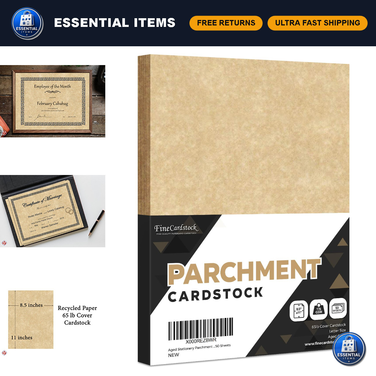 Recycled Aged Parchment Paper 65Lb Cardstock 8.5x11 Inches - 50 Sheets Pack Recycled Aged Parchment Paper 65Lb Cardstock 8.5x11 Inches - 50 Sheets Pack