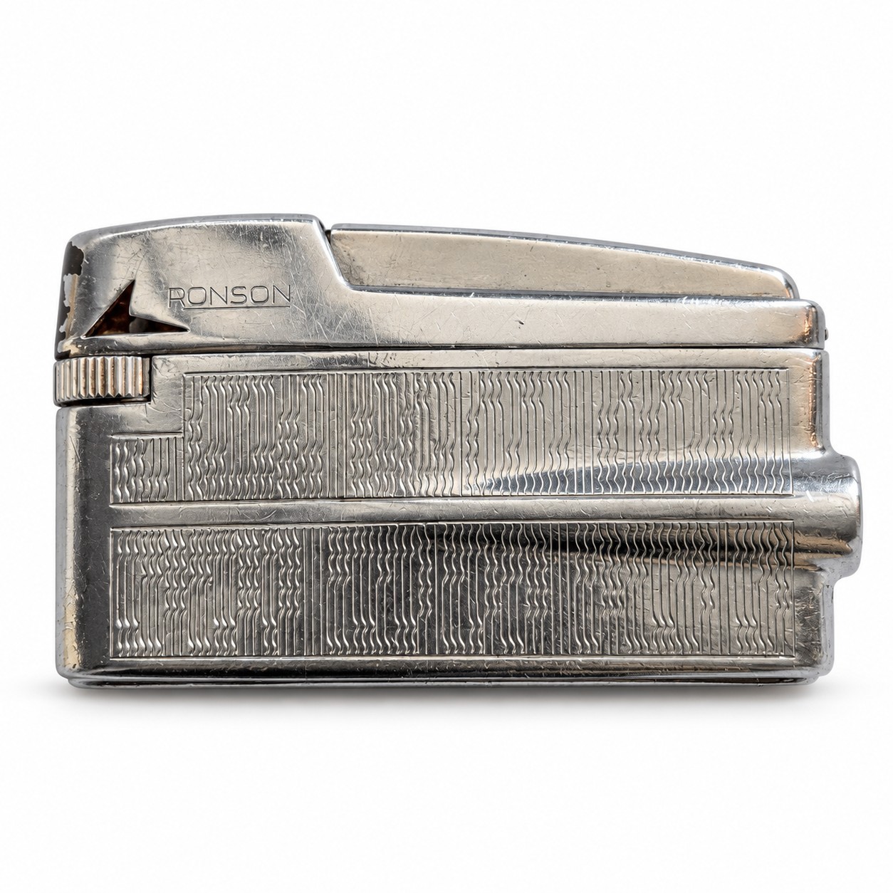 Ronson Vintage French Gas Lighter Silver Tone Wave Pattern Sparks 60s Ronson Vintage French Gas Lighter Silver Tone Wave Pattern Sparks 60s