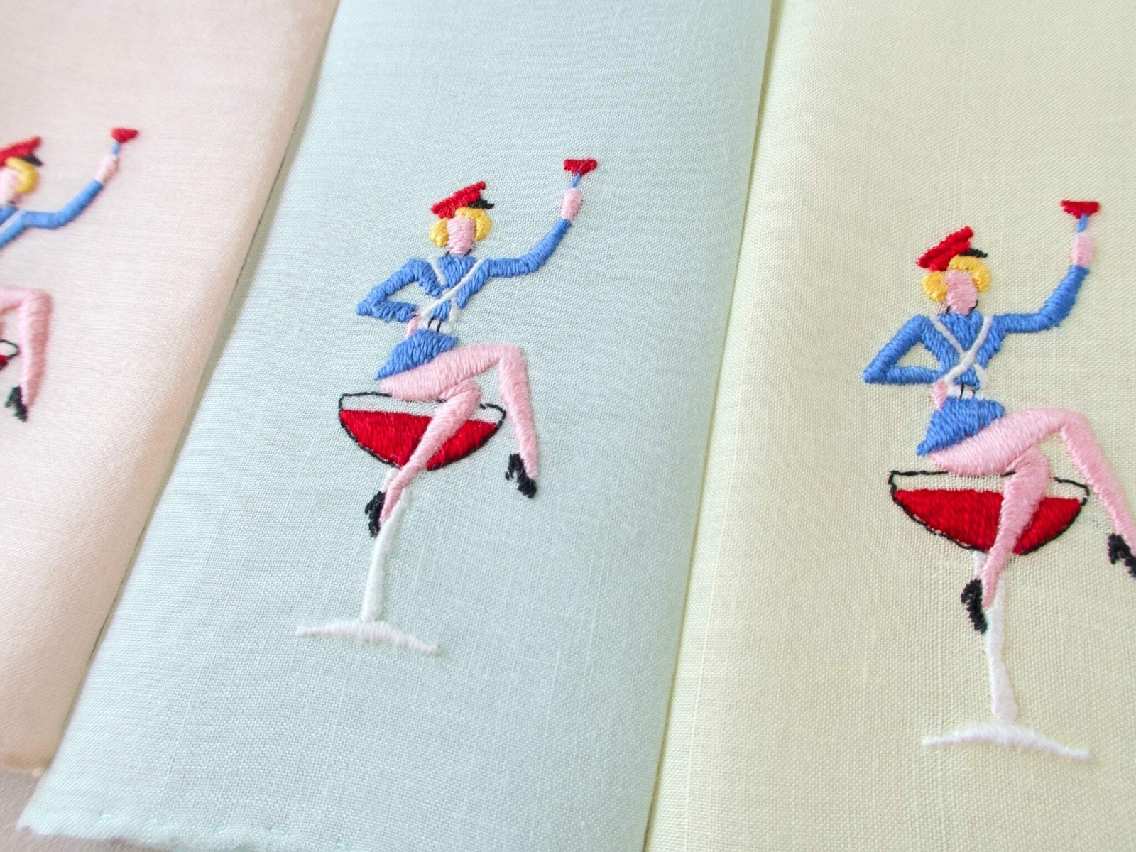 All Aboard Vintage Italian Embroidered Cocktail Napkins, Set of 6