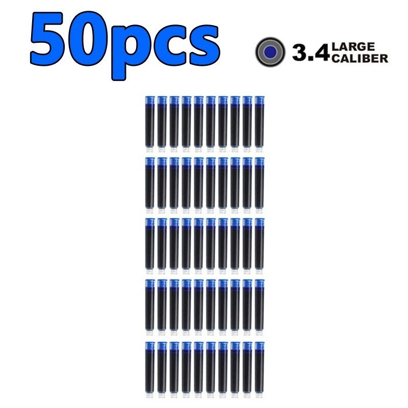 50/100pcs Fountain Pen Ink Cartridges 3.4mm Black Blue Red Universal Refill
