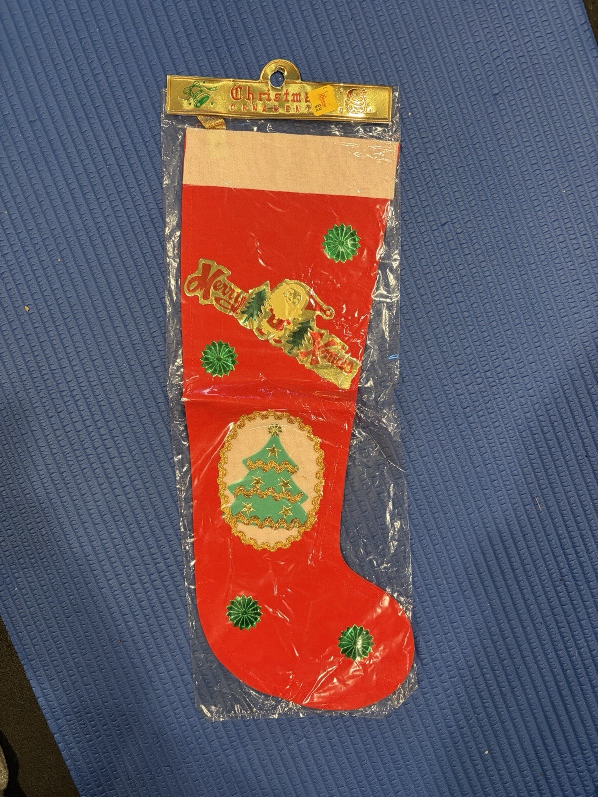 VTG Tree Red Felt Merry Xmas Stocking - Japan 1950's In Original Package VTG Tree Red Felt Merry Xmas Stocking - Japan 1950's In Original Package