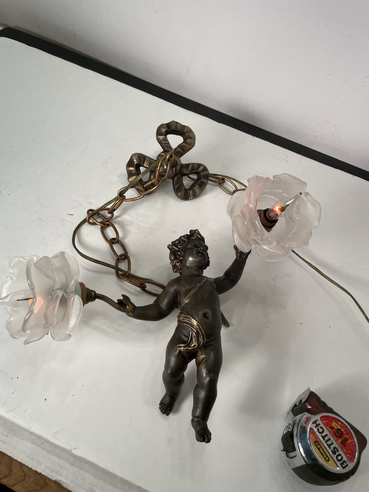Antique French 2 Shade Hanging Putti/Cherub/Angel Chandelier Lamp W/Orig. Canopy Antique French 2 Shade Hanging Putti/Cherub/Angel Chandelier Lamp W/Orig. Canopy