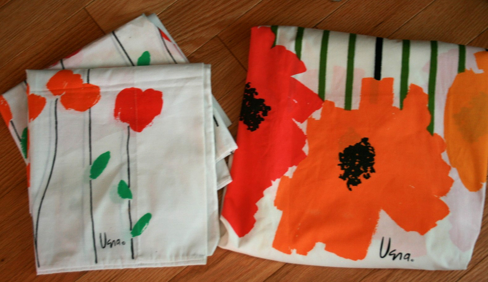 NOS Vintage Vera Neumann Percale King Flat Sheet & Pillowcases Set - 3 pieces