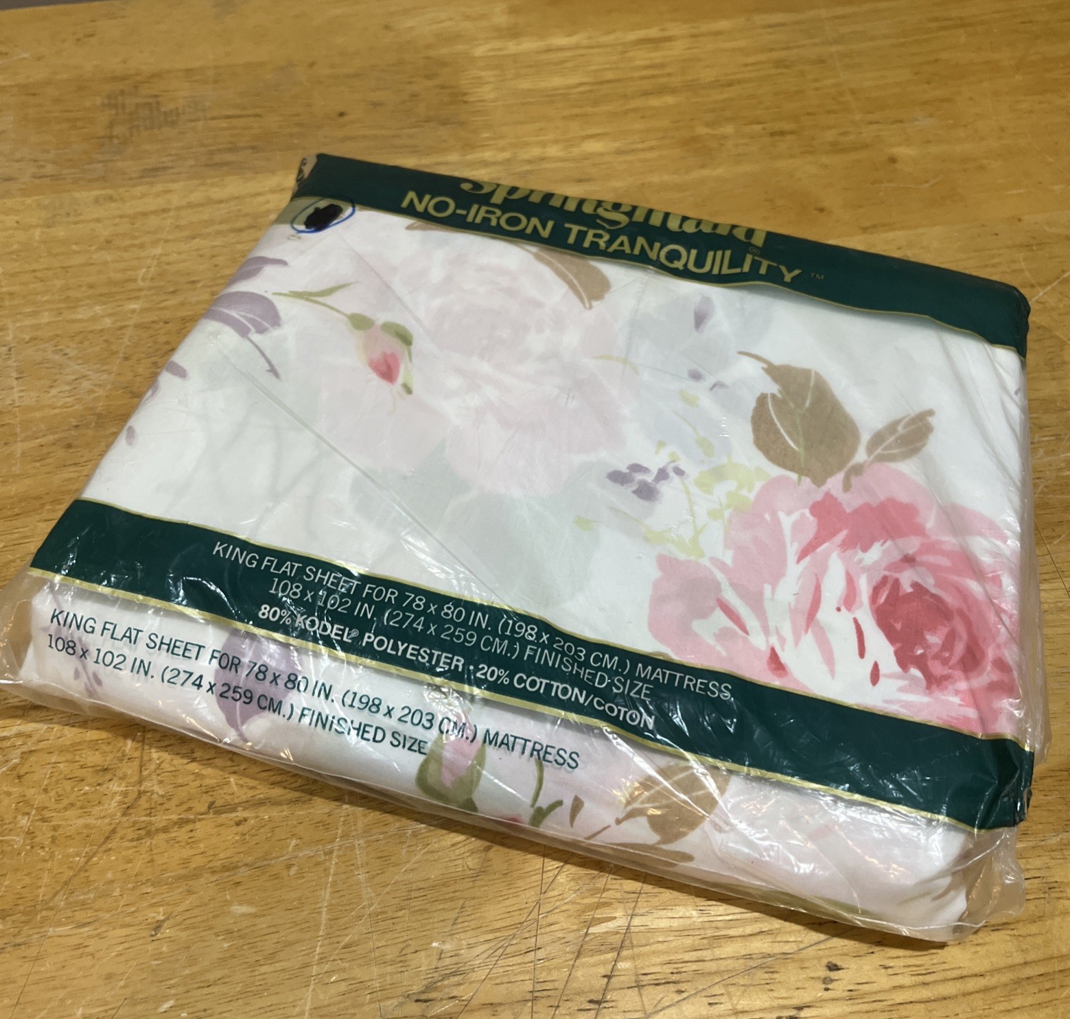 Vtg Springmaid Tranquility King Flat Sheet Rosewater Cottagecore Floral Country