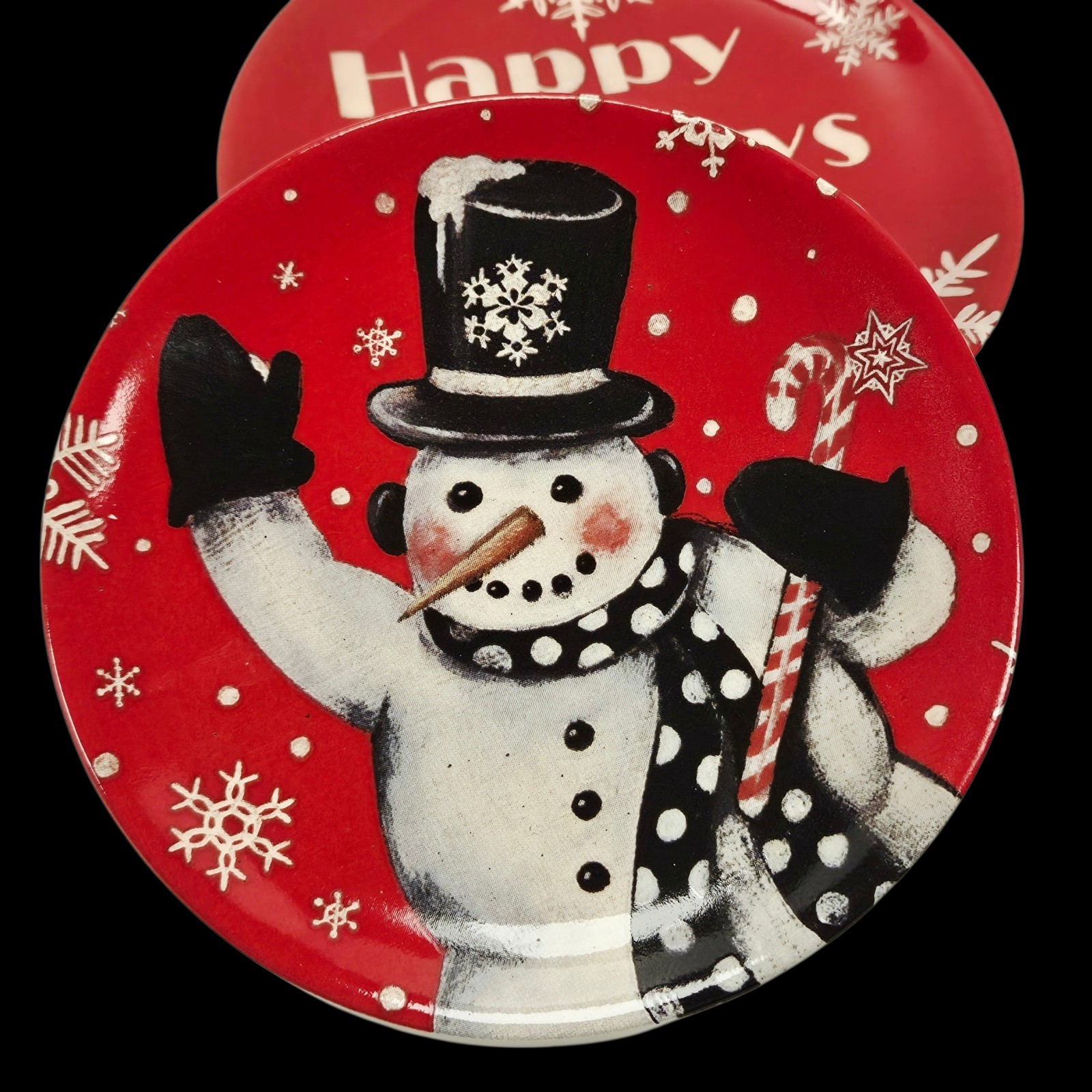 4 Lang Christmas Snowmen & Happy Holidays Mini Plate Set Kimberly Poloson 4.5"