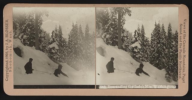 Photo:Mount Washington NH 1905 Skiers Descending Index Mts Stereo View Photo:Mount Washington NH 1905 Skiers Descending Index Mts Stereo View