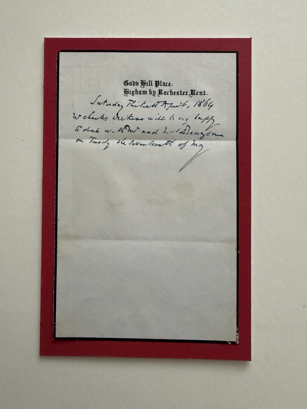 Charles Dickens Signed Dinner Invitation Charles Dickens Signed Dinner Invitation