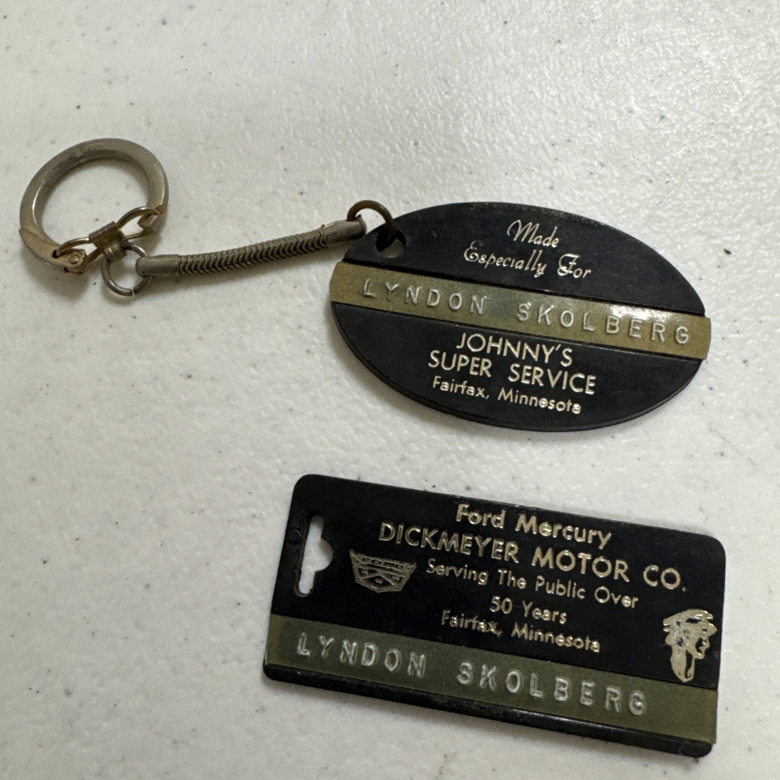 VTG Johnny’s Ford Mercury Dickmeyer Motor Co Fairfax MN Key Tag & Keychain Set VTG Johnny’s Ford Mercury Dickmeyer Motor Co Fairfax MN Key Tag & Keychain Set