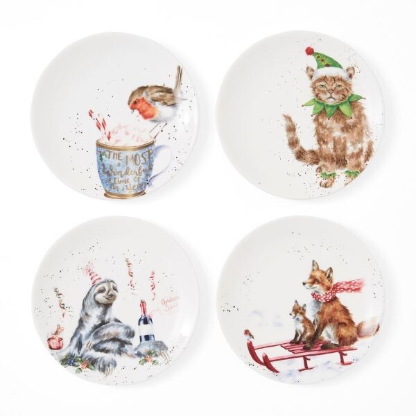 Royal Worcester Wrendale Designs Coupe Plate, Set of 4 - Winter Christmas Royal Worcester Wrendale Designs Coupe Plate, Set of 4 - Winter Christmas