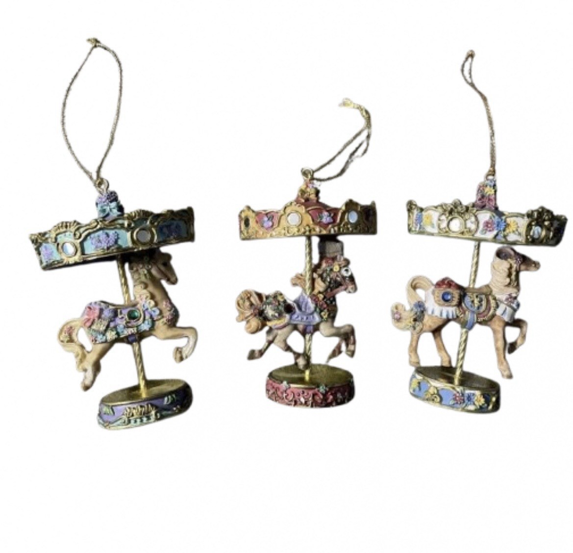 1999 Bradford Editions Decorative Carousel Ornament 3pc Lot 1999 Bradford Editions Decorative Carousel Ornament 3pc Lot