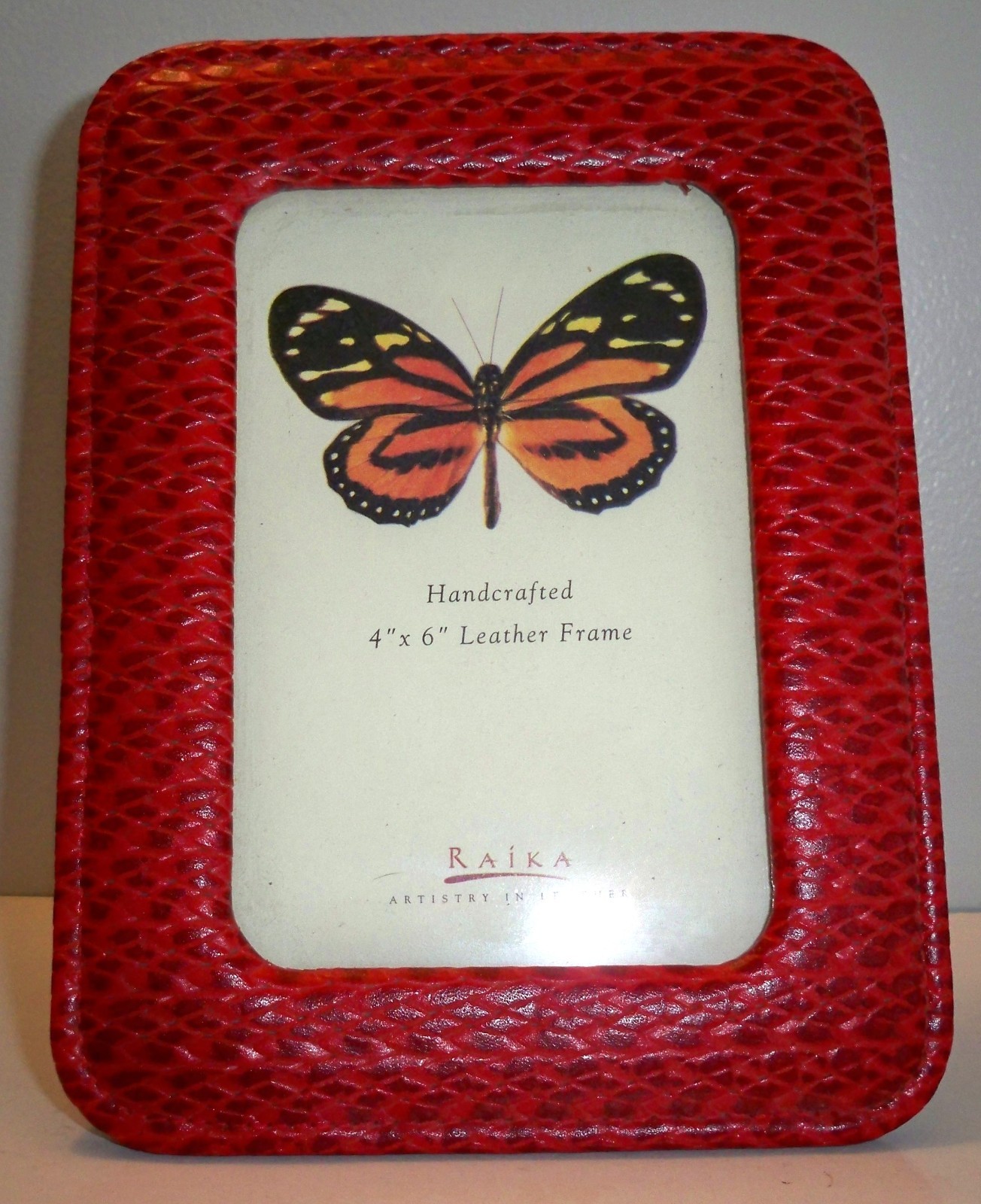 Vintage Raika Handcrafted 4"x 6" Leather Frame Satin Back Overall 8" x 6" Vintage Raika Handcrafted 4"x 6" Leather Frame Satin Back Overall 8" x 6"