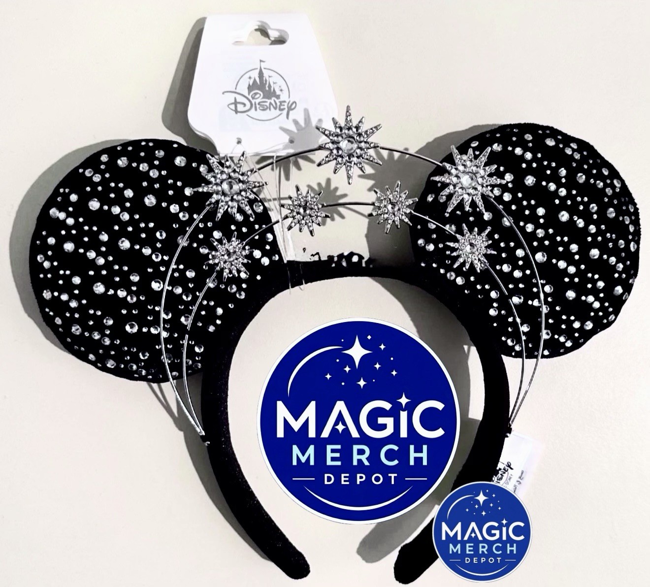 NWT Disney Parks Minnie Mouse Black Stars Sparkle Celestial Crown Ears Headband