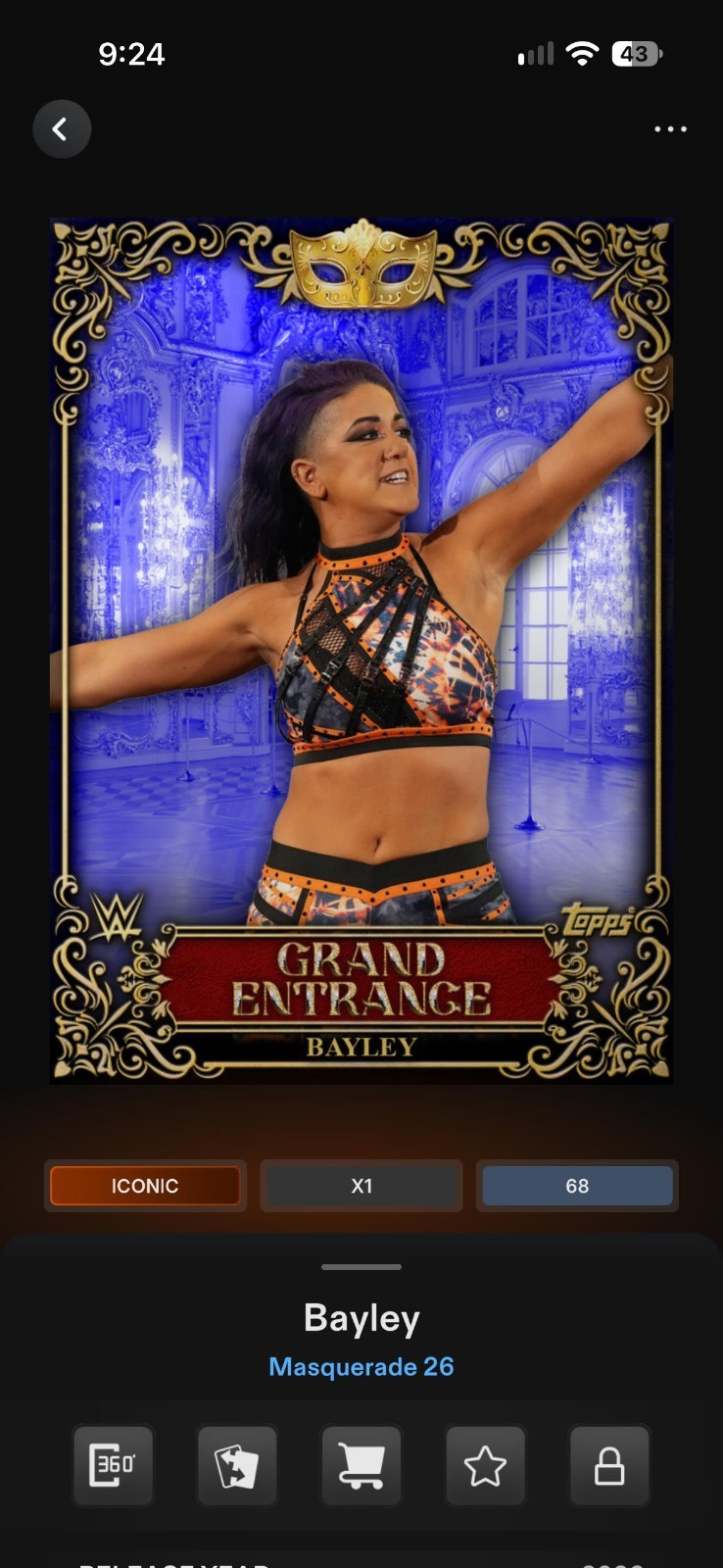 Topps WWE Slam 2026 Masquerade Sapphire Grand Entrance Base Iconic Select Topps WWE Slam 2026 Masquerade Sapphire Grand Entrance Base Iconic Select