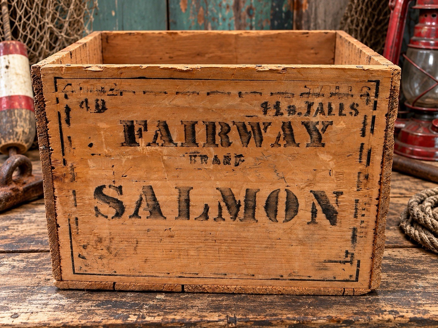Vintage Wood Fairway Alaskan Salmon Crate Wooden Box Vintage Wood Fairway Alaskan Salmon Crate Wooden Box
