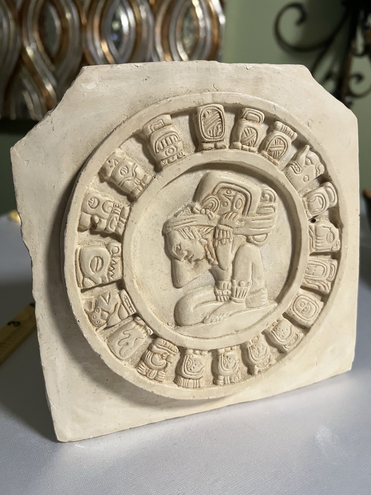 Vintage Mayan Calendar Carrier of Time Plaque Renato Dorfman Style Plaster Art